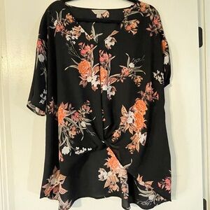 Belle Sky Black and Orange Floral Blouse